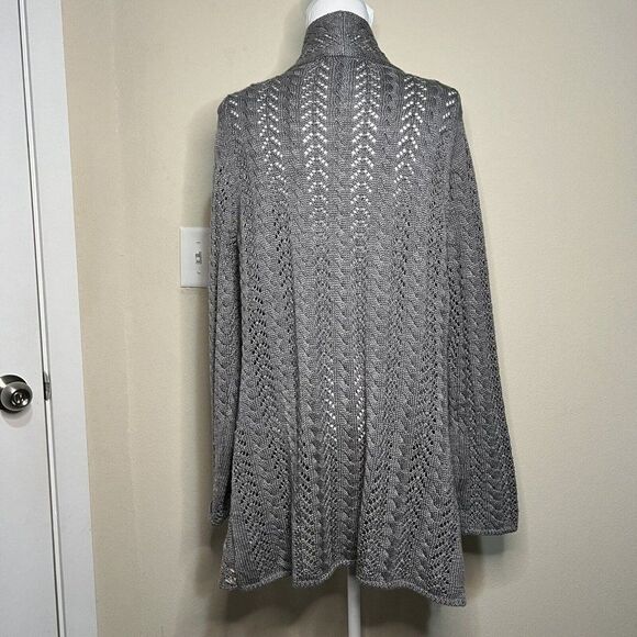 COLDWATER CREEK Gray Waterfall Cardigan Open Wool Chunky Sweater WOMENS Lg - Picture 7 of 10